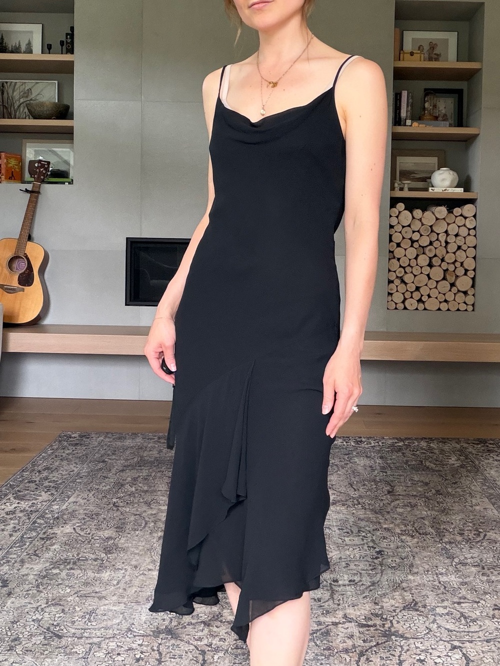 Karen Millen Silk bias Black Asymmetrical midi Slip Dress